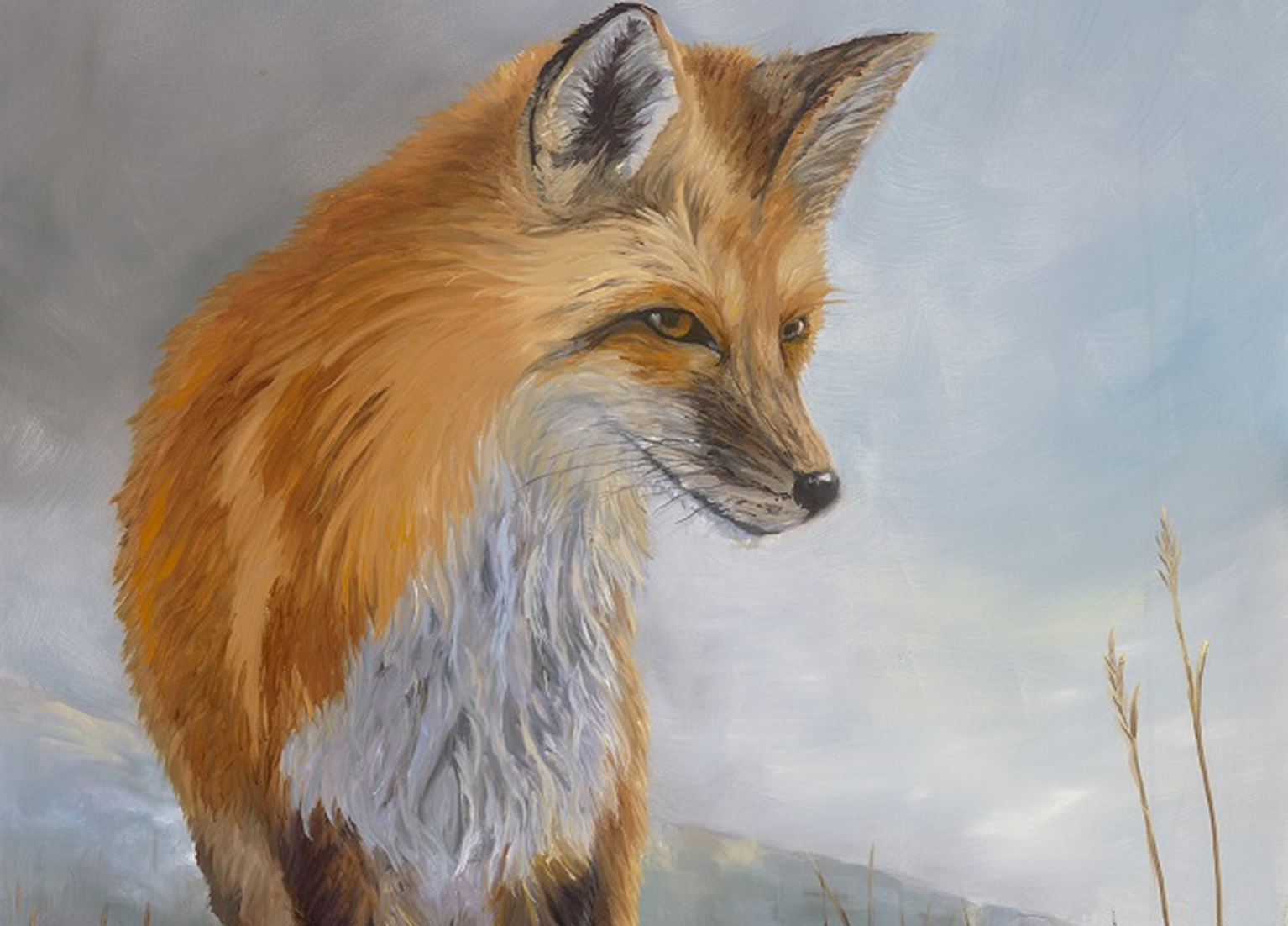 Realistic fox artwork in nature scene